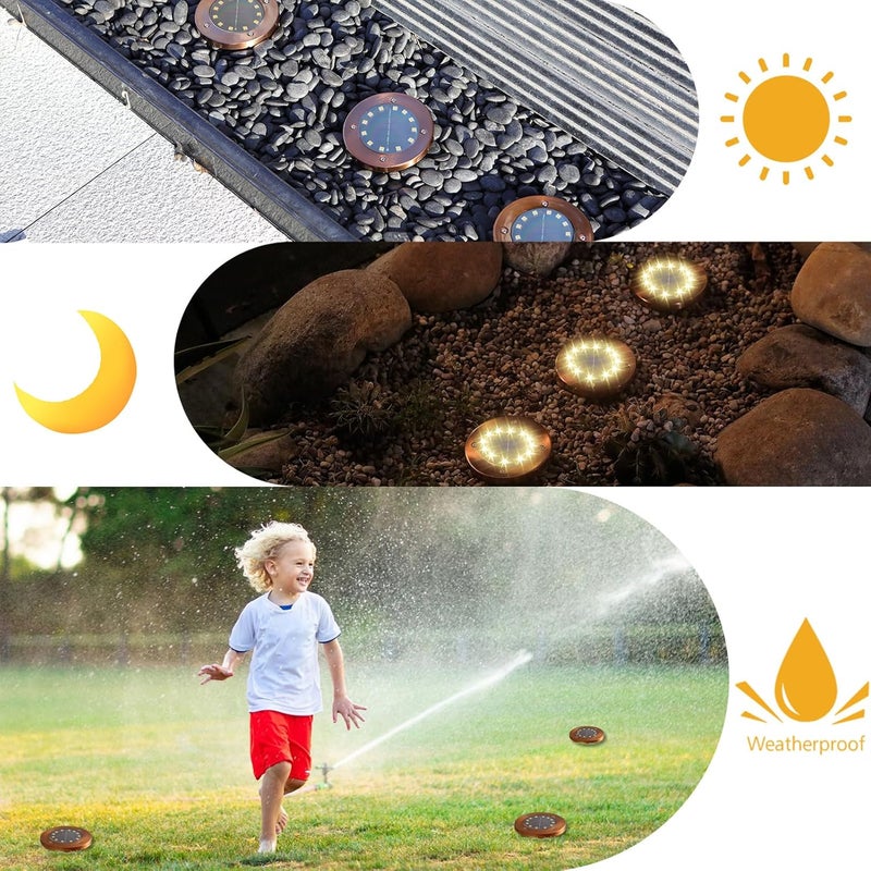 JKIMK Solar Ground Lights Outdoor Waterproof Flat Garden Solar Disk Lights Floor 12 LED 8 Pack for Garden Patio Pathway Landscape Driveway Yard Path Decor - Image 2